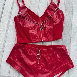 Red Zippered Two-Piece Set